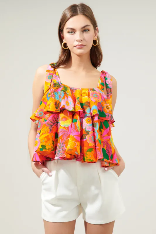 Idalia Floral Sloan Tie Strap Ruffle Top sold by Sugarlips