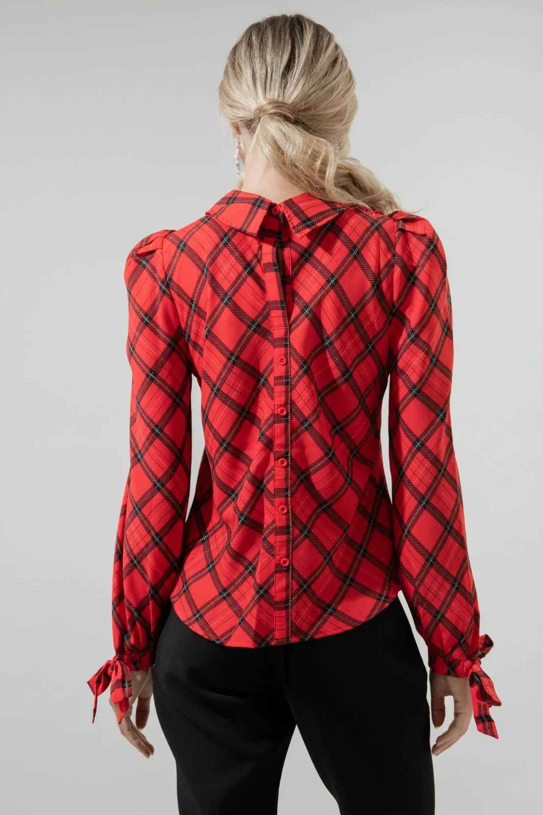 Hartland Tartan Plaid Mock Neck Button Back Blouse sold by Sugarlips product image thumbnail 2