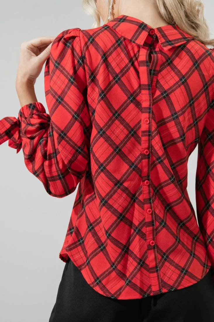 Hartland Tartan Plaid Mock Neck Button Back Blouse sold by Sugarlips product image thumbnail 5