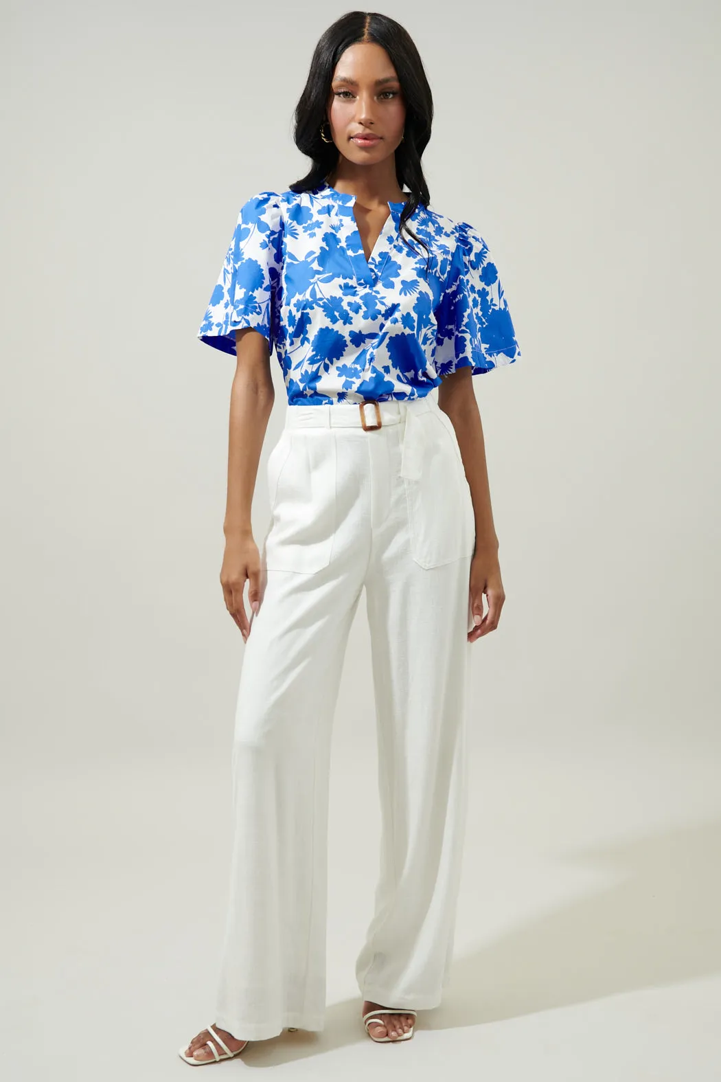 Marinelle Floral Poplin Chrissy Split Neck Top sold by Sugarlips product image thumbnail 4