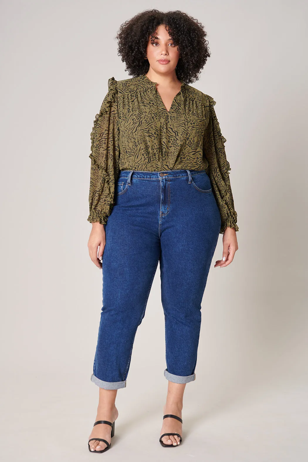Leonna Olive Leopard Raj Ruffle Balloon Sleeve Blouse Curve sold by Sugarlips product image thumbnail 4
