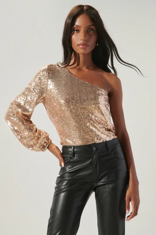 Moon Glow One Shoulder Sequin Top sold by Sugarlips