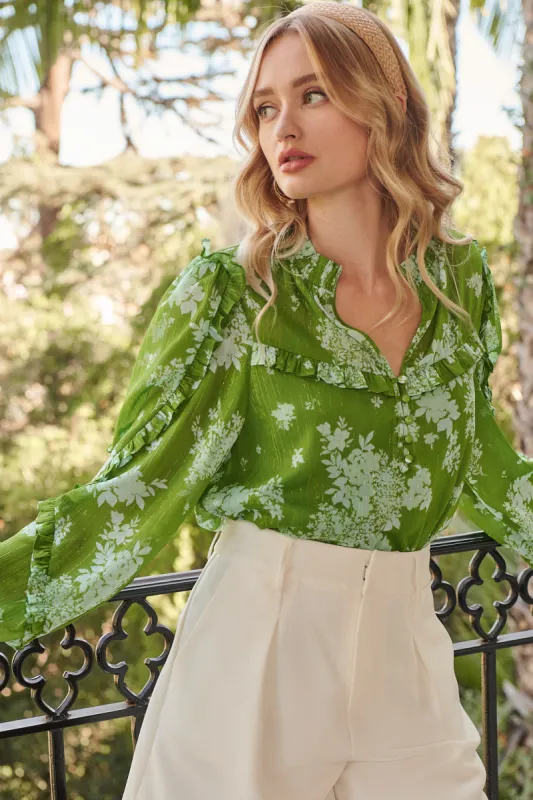 Polare Floral Ventura Split Neck Button Blouse sold by Sugarlips