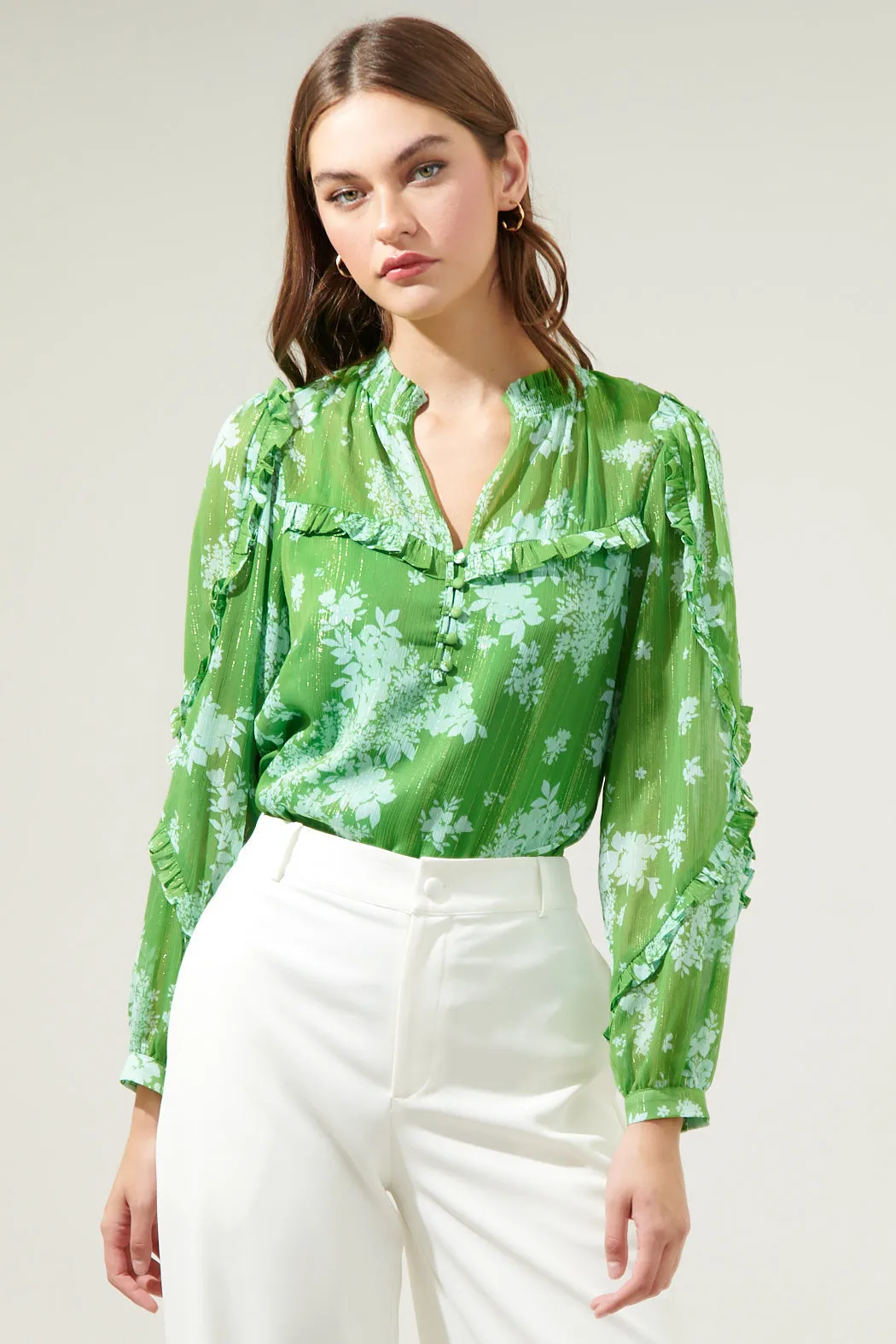 Polare Floral Ventura Split Neck Button Blouse sold by Sugarlips product image thumbnail 2