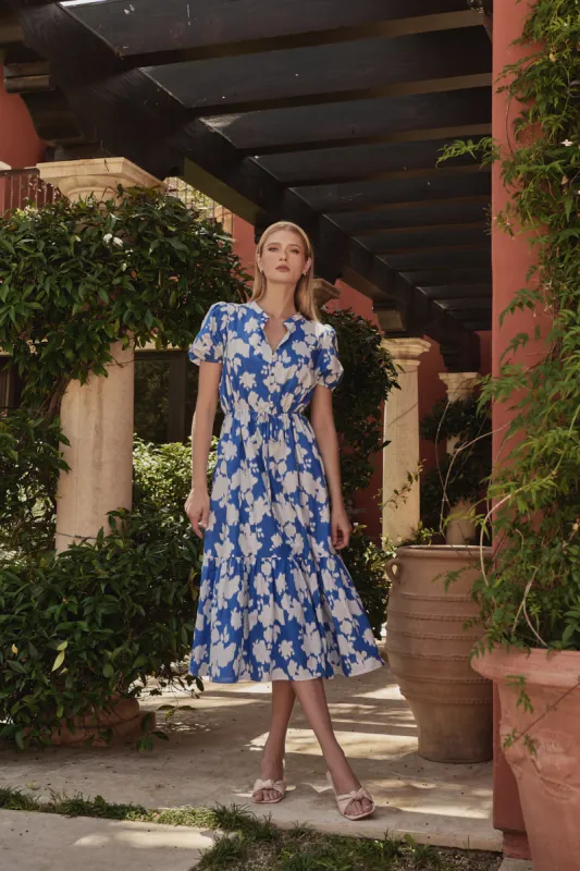 Grafton Floral Ticking Floral Waist Tie Midi Dress sold by Sugarlips