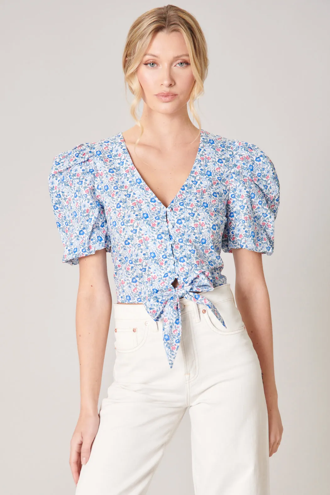 Penelope Puff Sleeve Tie Front Crop Top sold by Sugarlips product image thumbnail 2