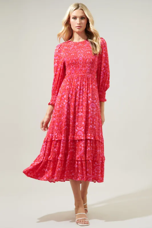 Ranier Pink Paisley Ludlow Smocked Maxi Dress sold by Sugarlips
