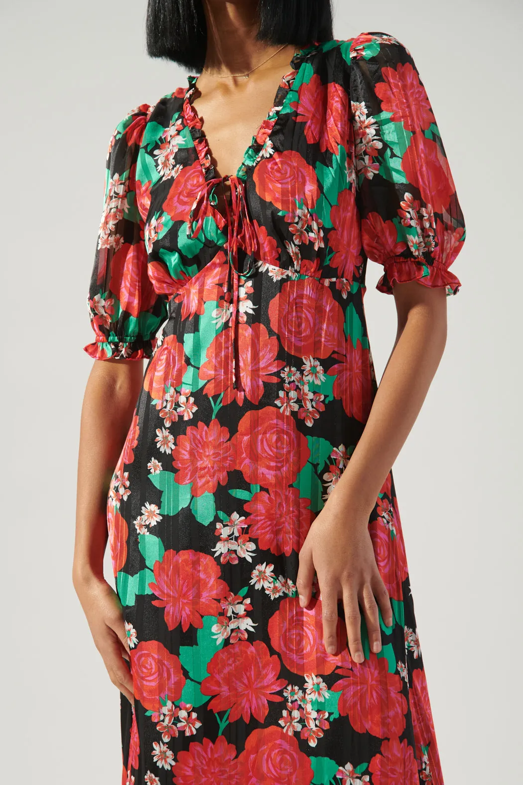 Rosabella Midi Puff Sleeve V Neck Dress sold by Sugarlips product image thumbnail 4