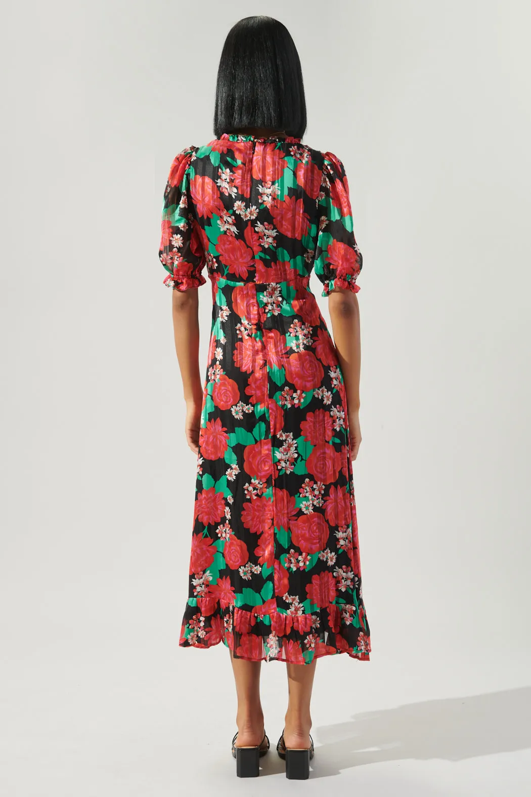 Rosabella Midi Puff Sleeve V Neck Dress sold by Sugarlips product image thumbnail 2