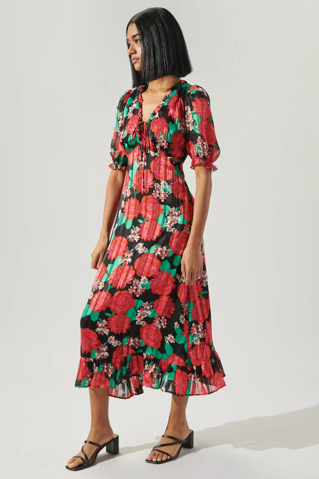 Rosabella Midi Puff Sleeve V Neck Dress sold by Sugarlips product image thumbnail 3