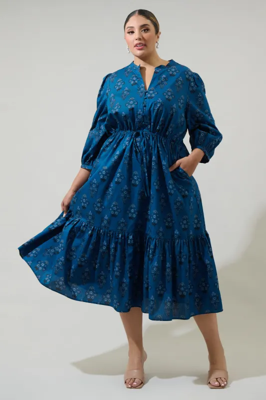 Gardena Floral Zinnia Split Neck Midi Dress Curve sold by Sugarlips