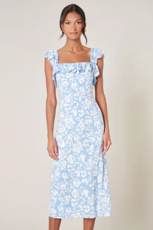 Allegra Floral Ruffle Trim Milo Midi Dress sold by Sugarlips