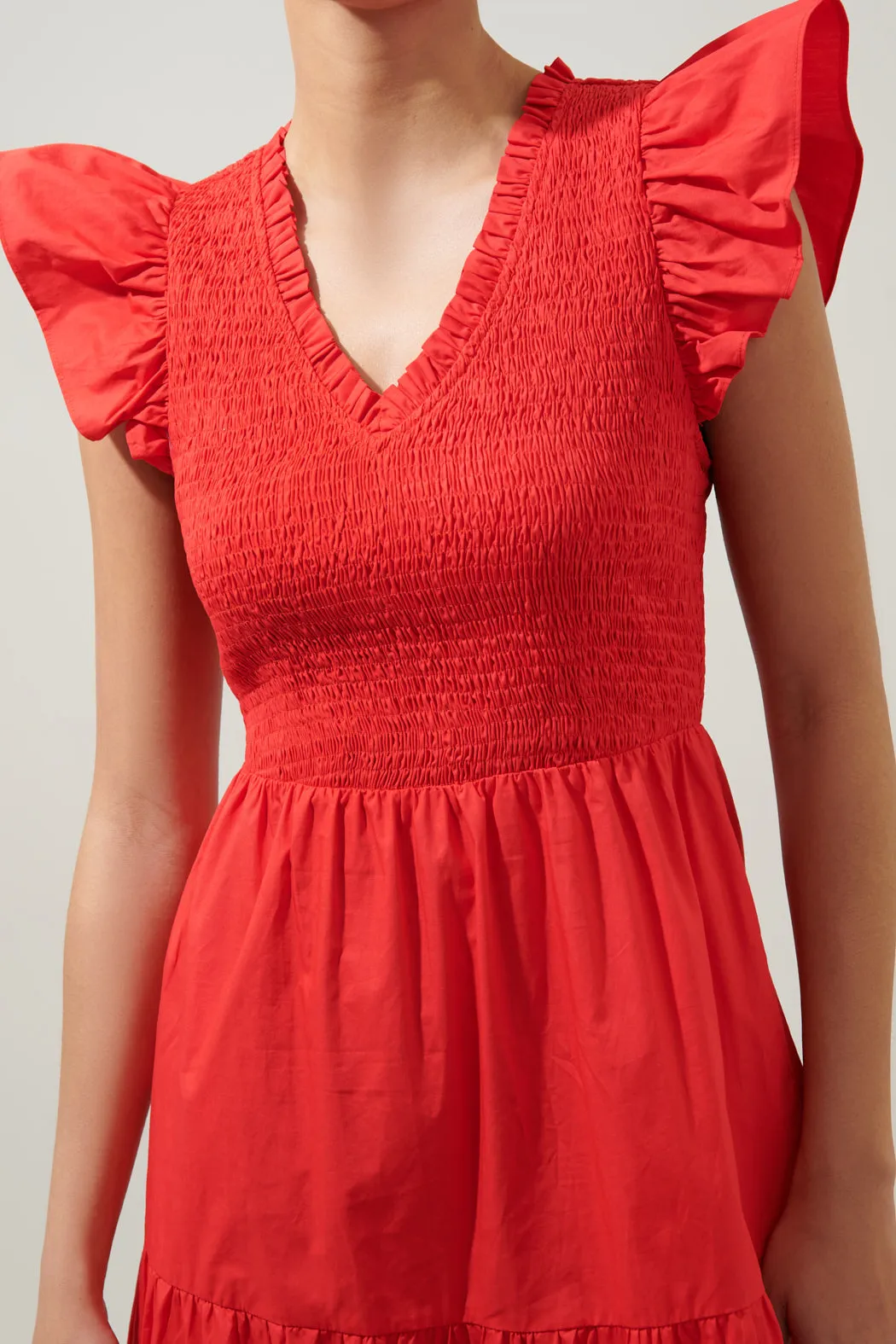 Sunfire Smocked Bodice Tiered Midi Dress sold by Sugarlips product image thumbnail 5