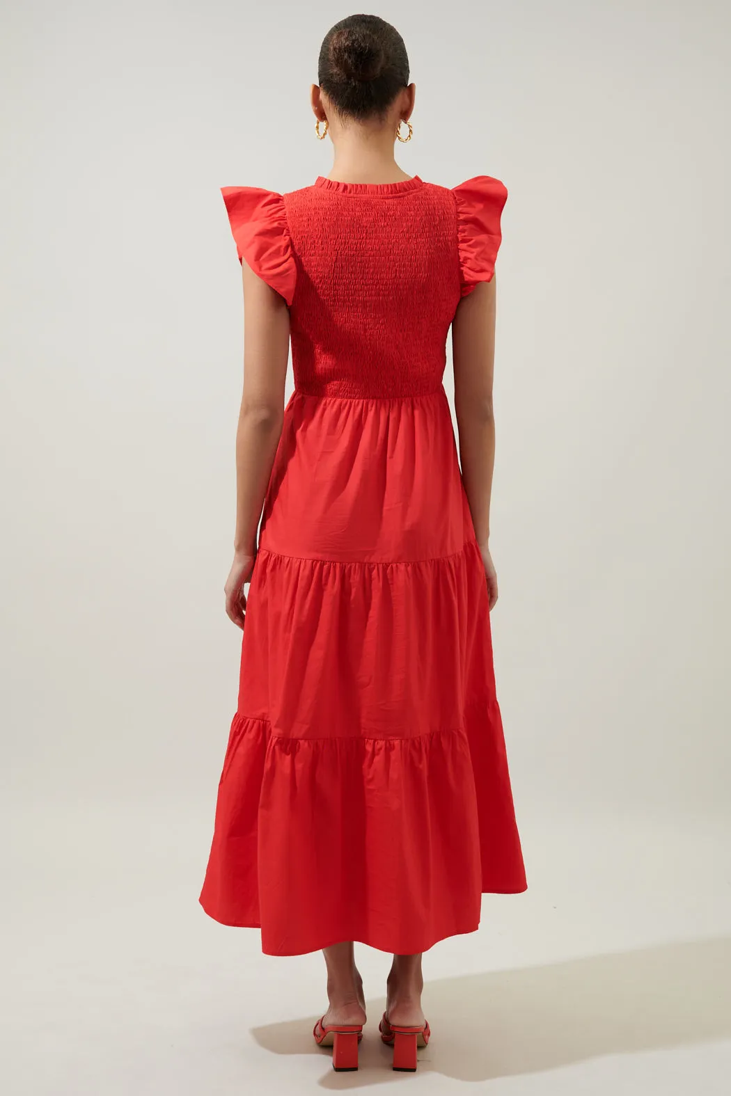 Sunfire Smocked Bodice Tiered Midi Dress sold by Sugarlips product image thumbnail 2