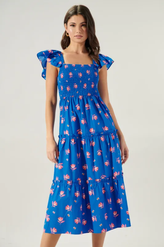Lazuli Floral Lou Smocked Tiered Midi Dress sold by Sugarlips