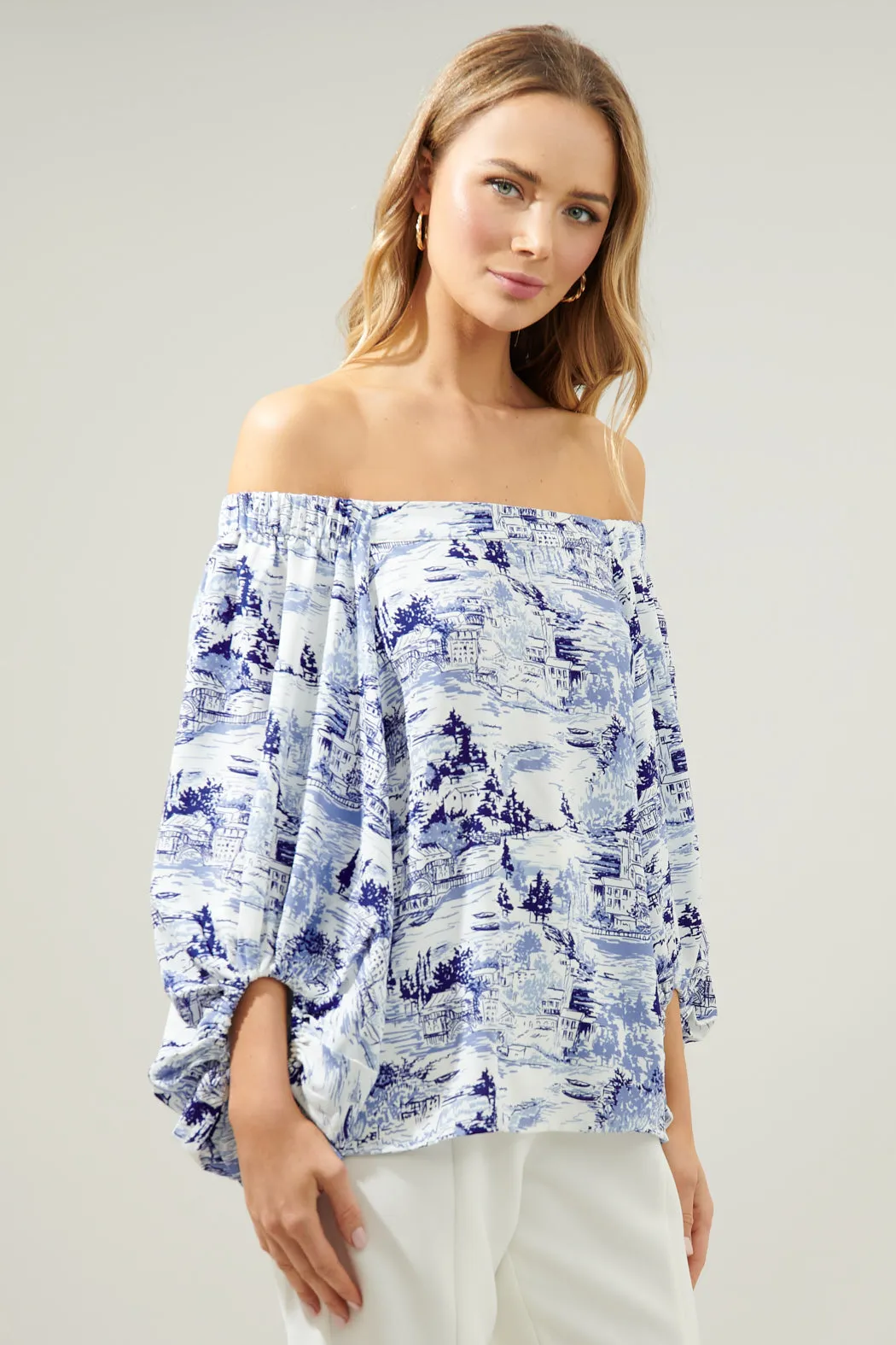 Francine Toile Sky Off the Shoulder Balloon Sleeve Top sold by Sugarlips product image thumbnail 3