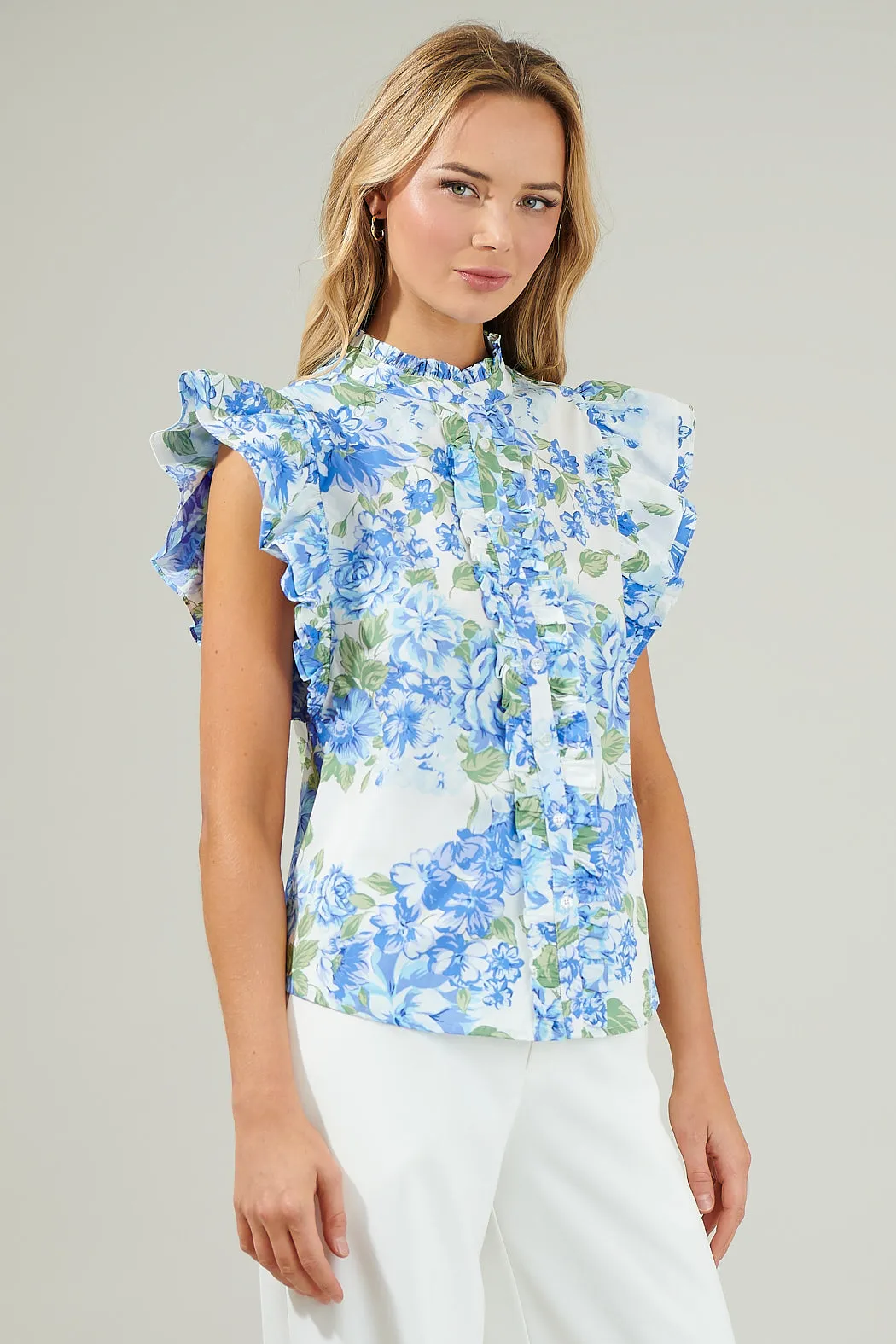 Truth Be Told Blue Floral Sleeveless Ruffle Top sold by Sugarlips product image thumbnail 4