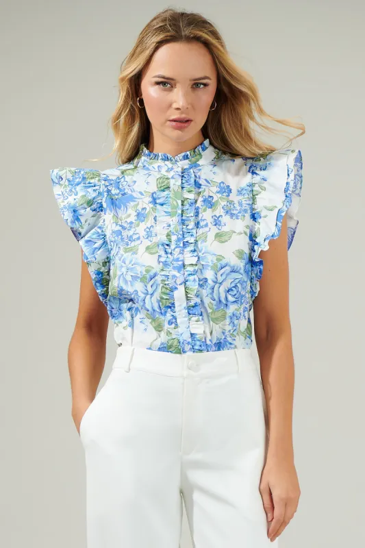 Truth Be Told Blue Floral Sleeveless Ruffle Top sold by Sugarlips