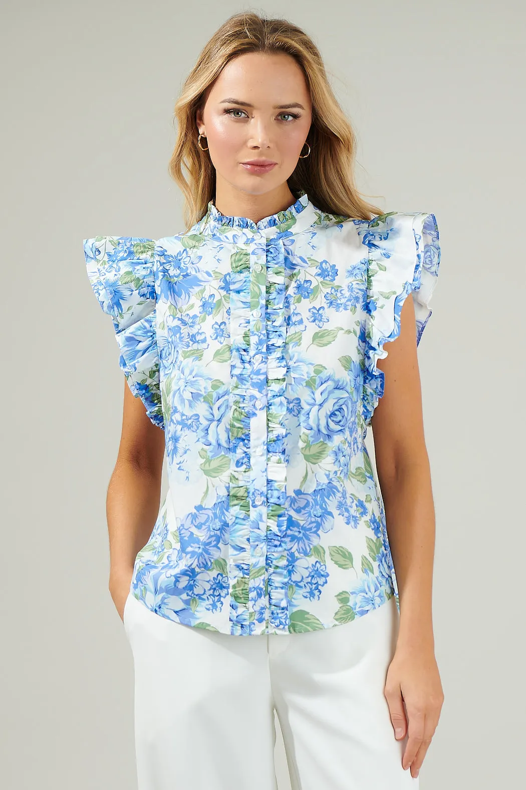 Truth Be Told Blue Floral Sleeveless Ruffle Top sold by Sugarlips product image thumbnail 3