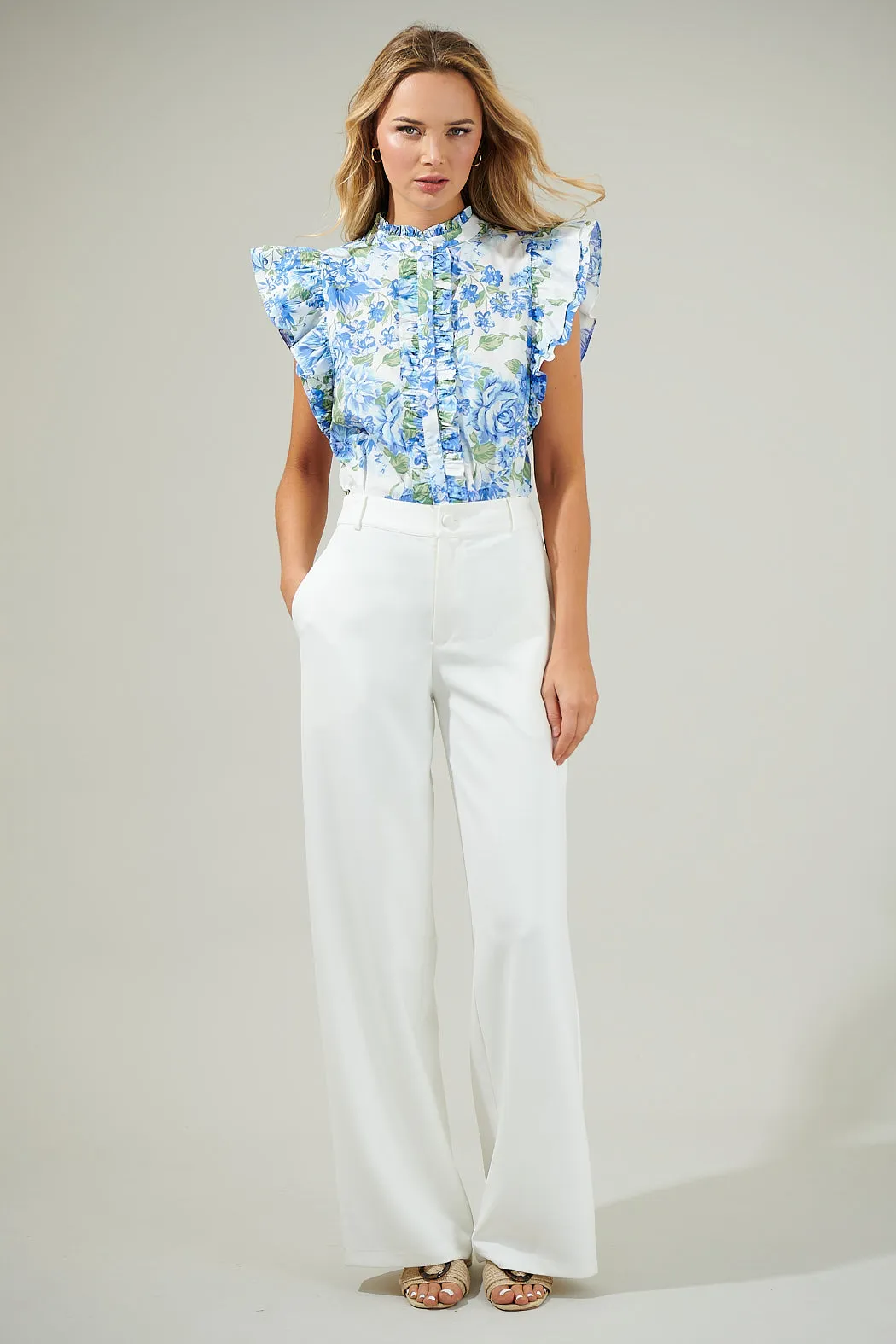 Truth Be Told Blue Floral Sleeveless Ruffle Top sold by Sugarlips product image thumbnail 5