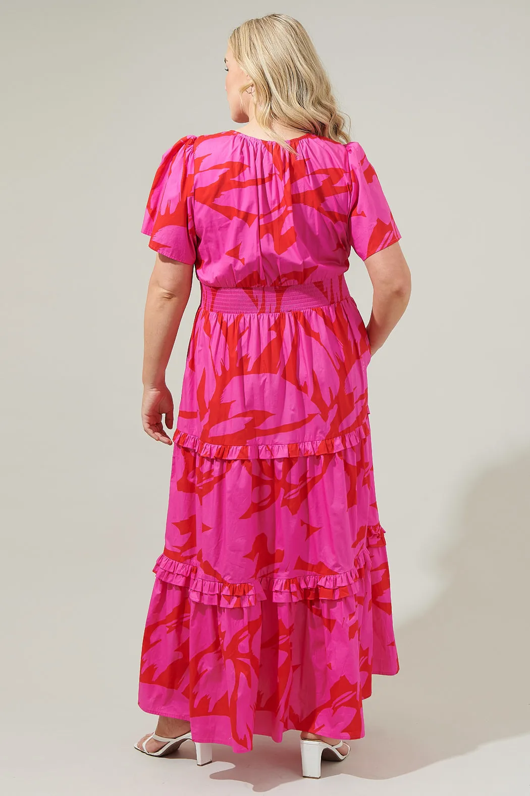 Jolene Abstract Palmer Poplin Tiered Maxi Dress Curve sold by Sugarlips product image thumbnail 2