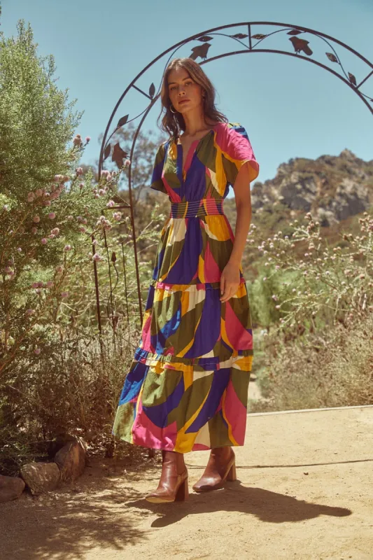 Rio Abstract Palmer Poplin Tiered Maxi Dress sold by Sugarlips