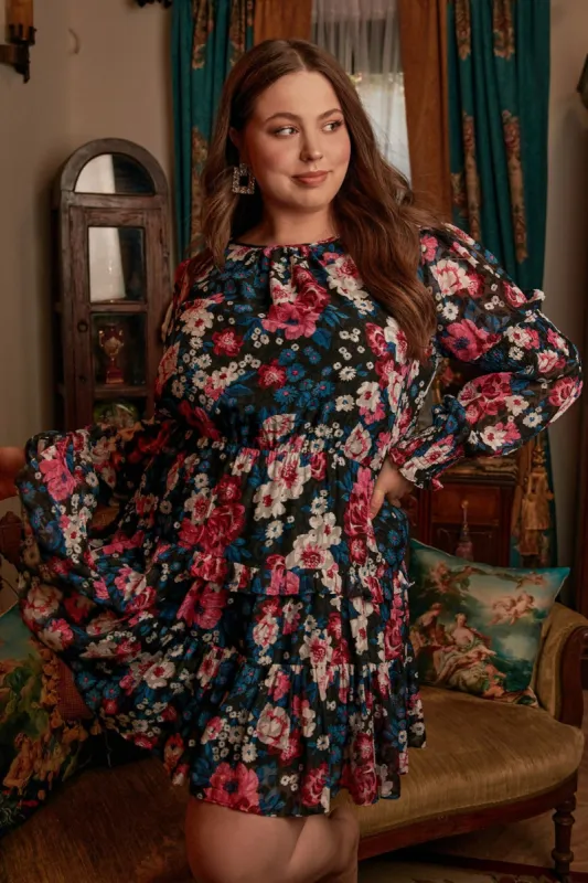 Wild Floral Bubble Sleeve Ruffle Mini Dress Curve sold by Sugarlips