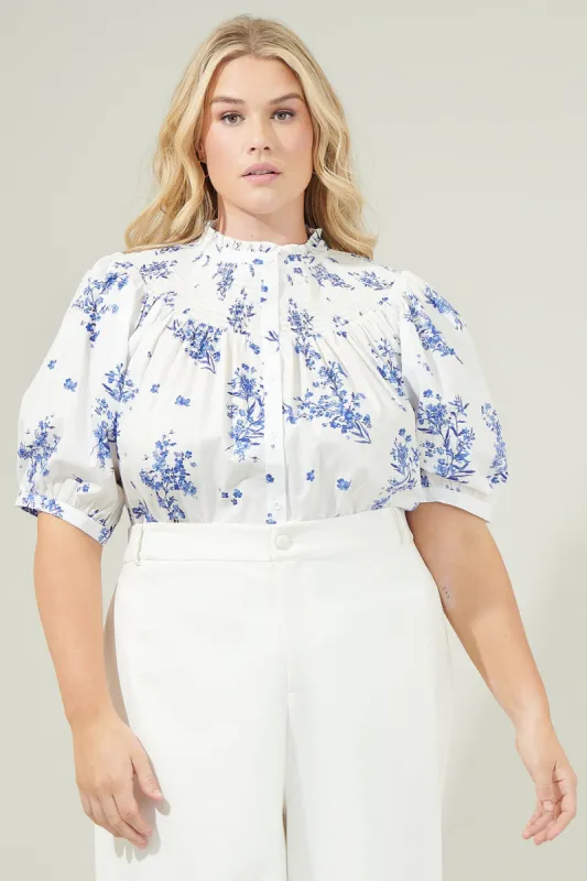 Bestia Floral Blossom Smocked Mock Neck Top Curve made by Sugarlips