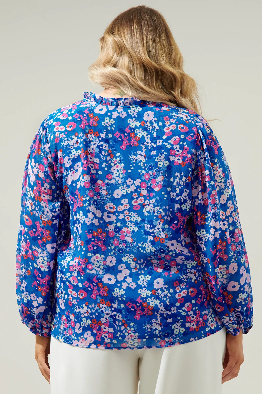 Junie Floral Hathaway Split Neck Long Sleeve Blouse Curve sold by Sugarlips product image thumbnail 2