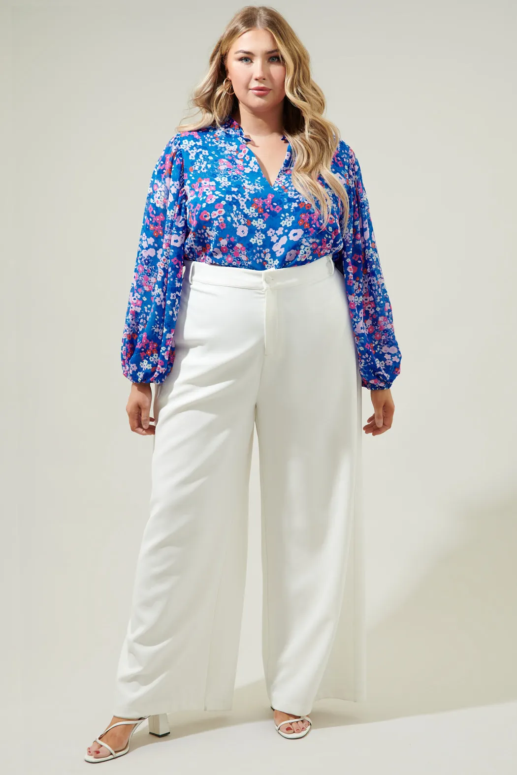 Junie Floral Hathaway Split Neck Long Sleeve Blouse Curve sold by Sugarlips product image thumbnail 4