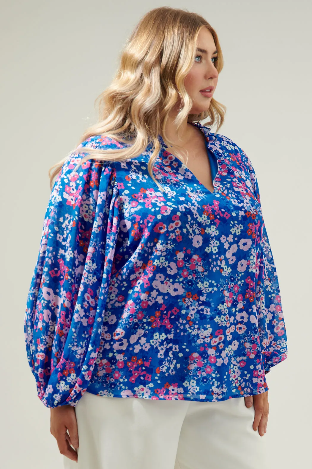 Junie Floral Hathaway Split Neck Long Sleeve Blouse Curve sold by Sugarlips product image thumbnail 3