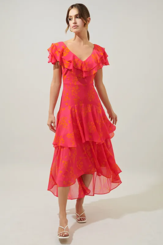 Sunburst Ruffle Tiered Sinclair Midi Dress sold by Sugarlips