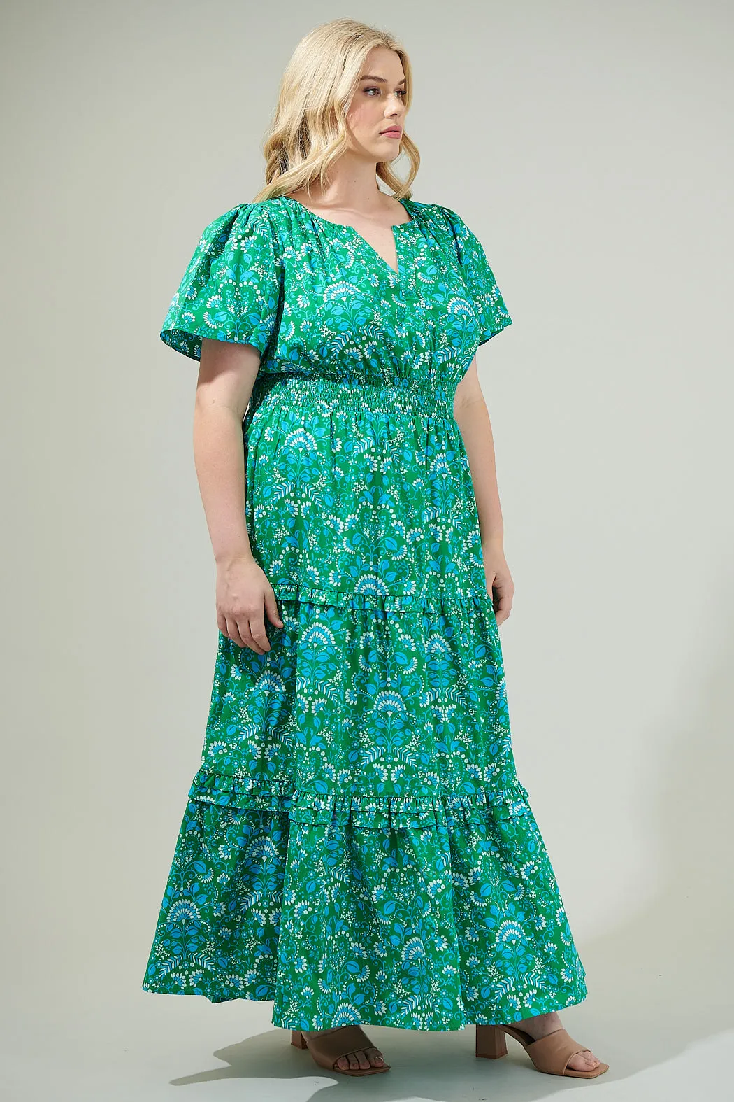 Alina Floral Palmer Poplin Tiered Maxi Dress Curve sold by Sugarlips product image thumbnail 3