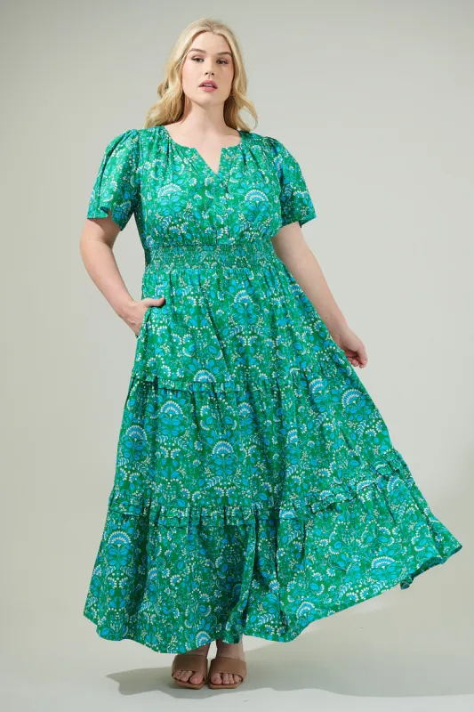 Alina Floral Palmer Poplin Tiered Maxi Dress Curve sold by Sugarlips