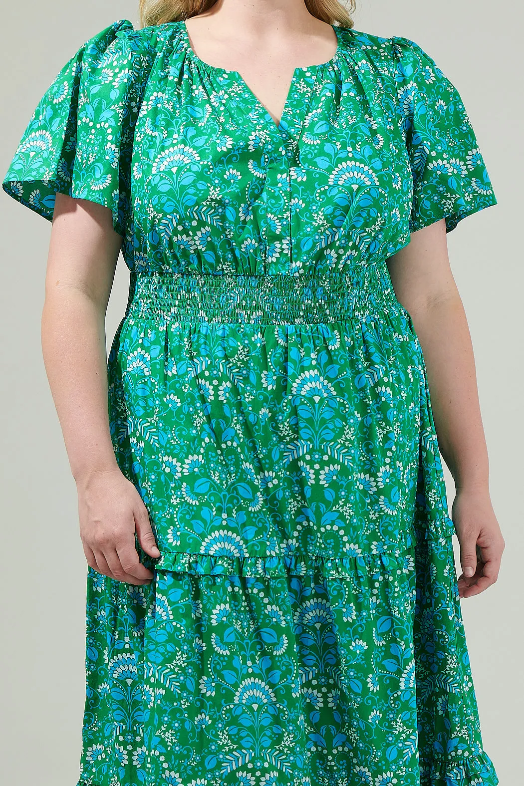 Alina Floral Palmer Poplin Tiered Maxi Dress Curve sold by Sugarlips product image thumbnail 4