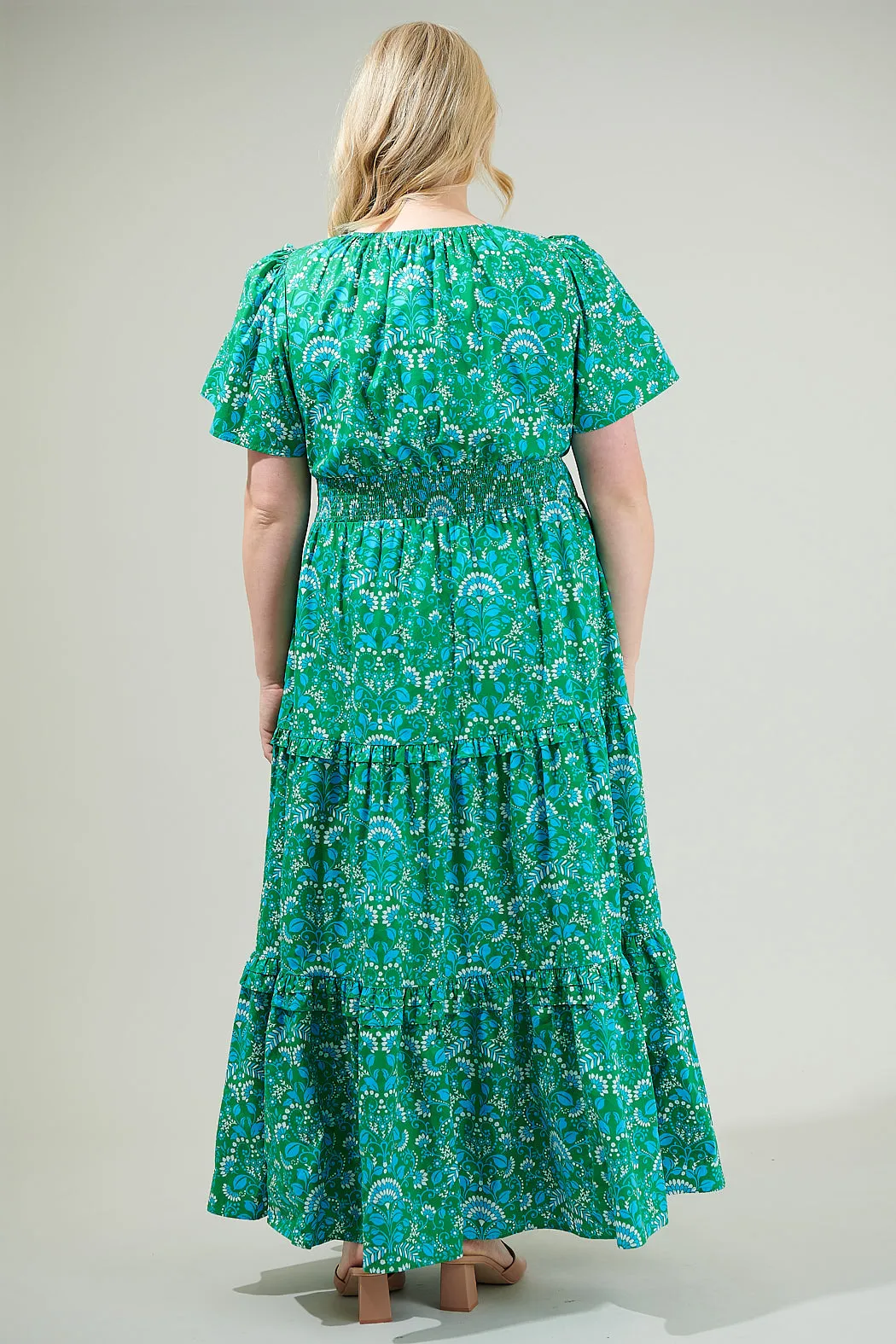 Alina Floral Palmer Poplin Tiered Maxi Dress Curve sold by Sugarlips product image thumbnail 2