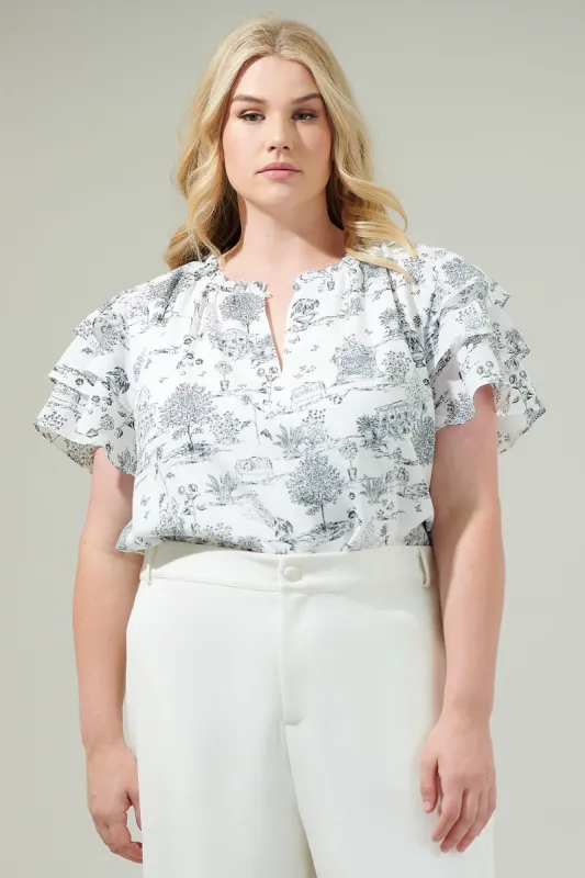 Renzo Toile Ruffle Blouse Curve sold by Sugarlips