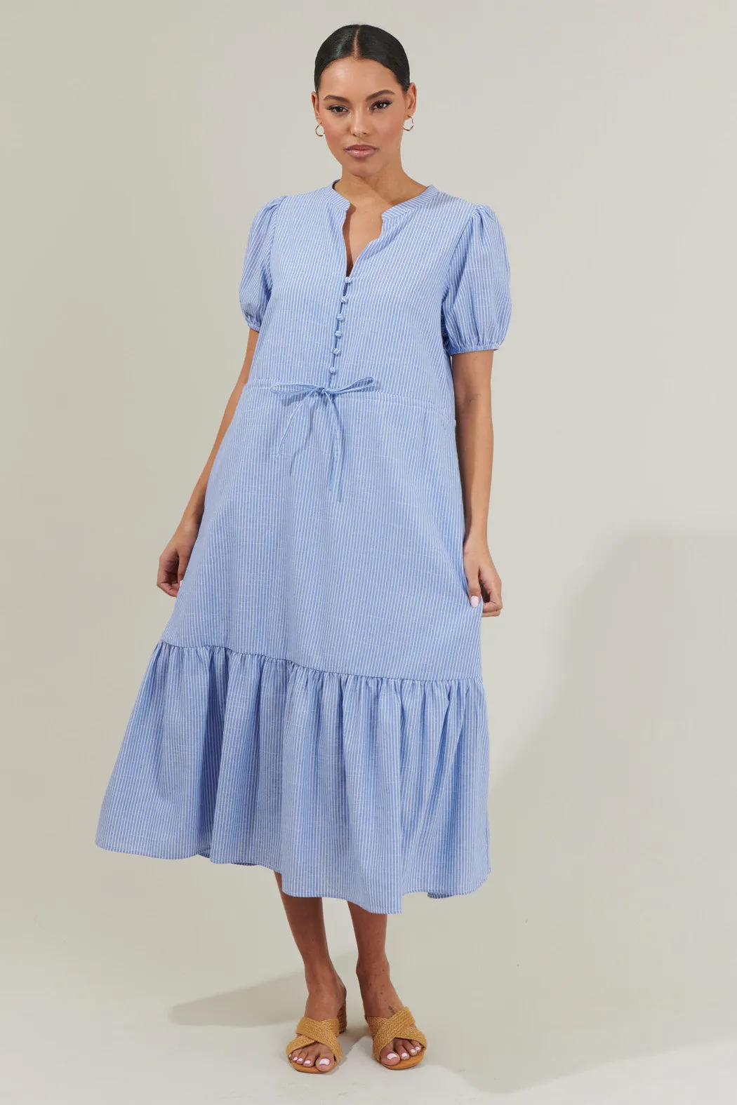 Zephyr Ticking Stripe Waist Tie Midi Dress sold by Sugarlips product image thumbnail 5