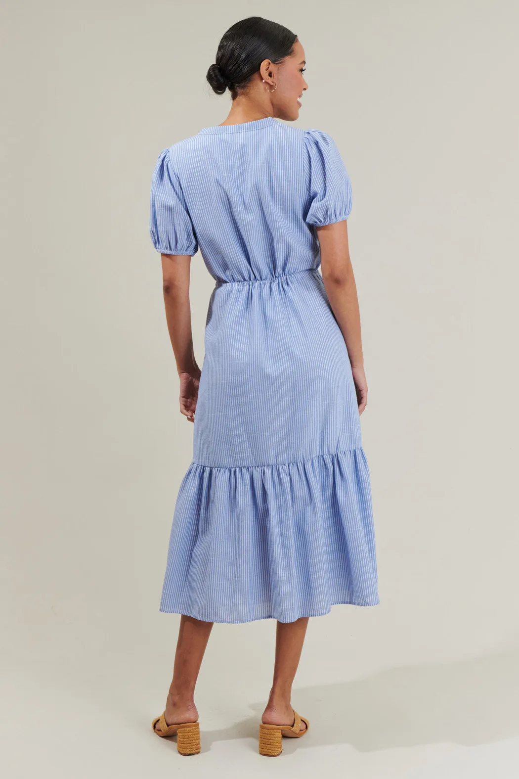 Zephyr Ticking Stripe Waist Tie Midi Dress sold by Sugarlips product image thumbnail 2