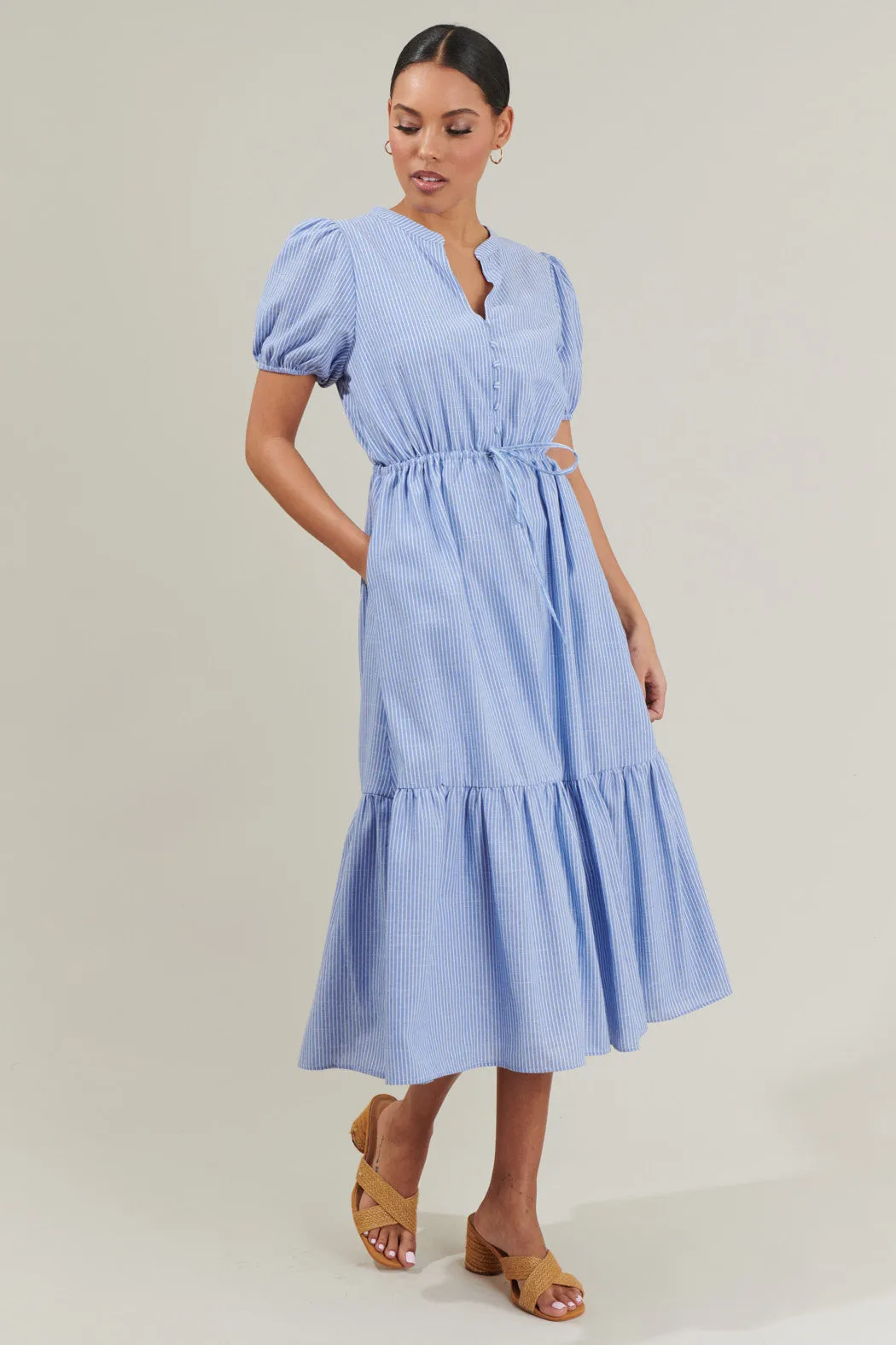 Zephyr Ticking Stripe Waist Tie Midi Dress sold by Sugarlips product image thumbnail 3