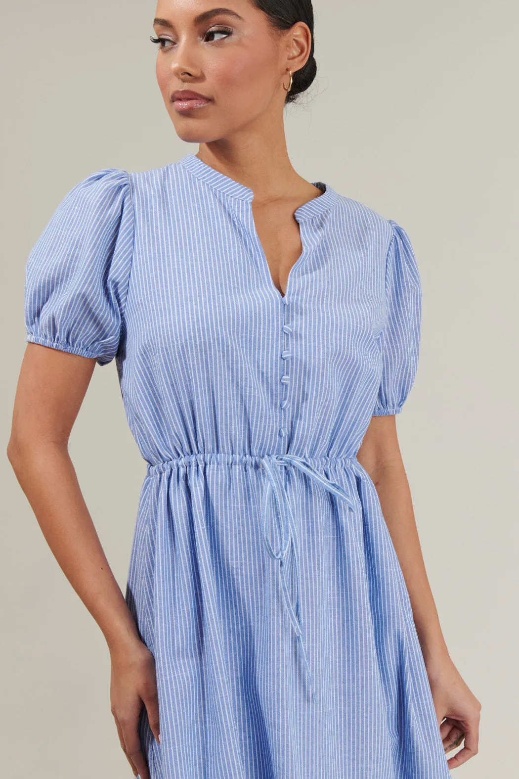 Zephyr Ticking Stripe Waist Tie Midi Dress sold by Sugarlips product image thumbnail 4