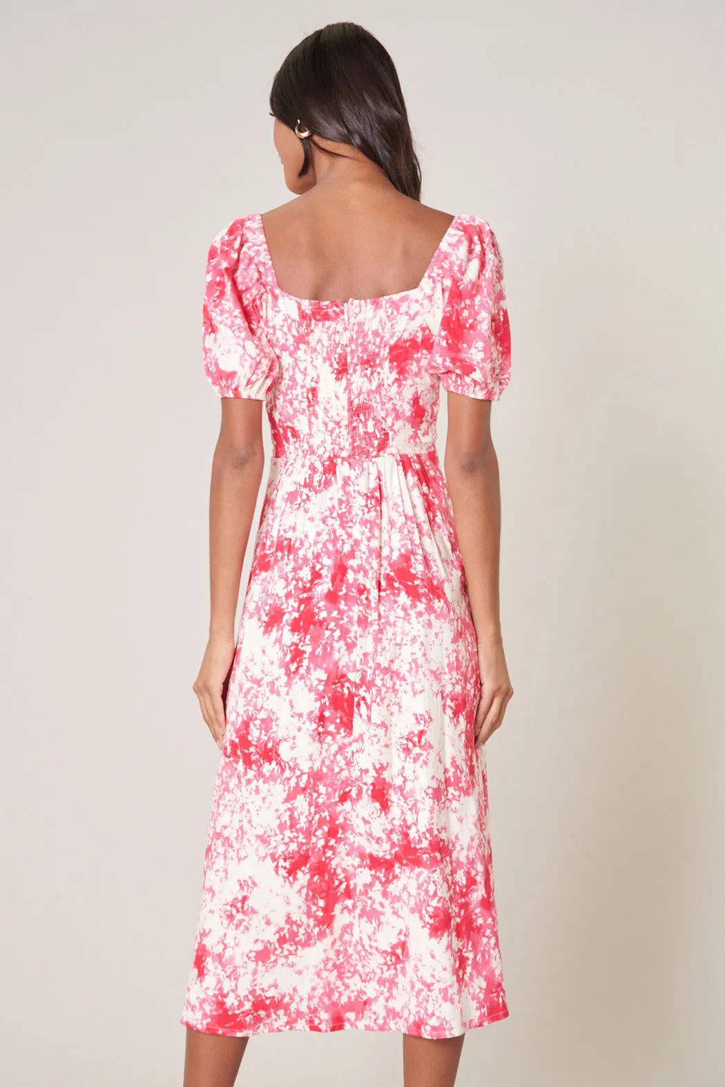 Coral Crush Alessi Puff Sleeve Midi Dress sold by Sugarlips product image thumbnail 3