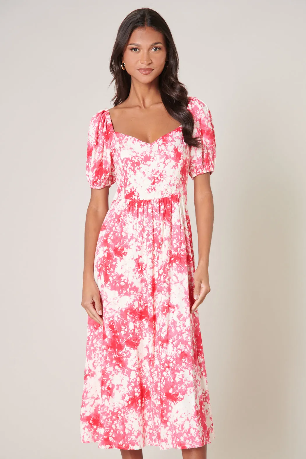 Coral Crush Alessi Puff Sleeve Midi Dress sold by Sugarlips product image thumbnail 2