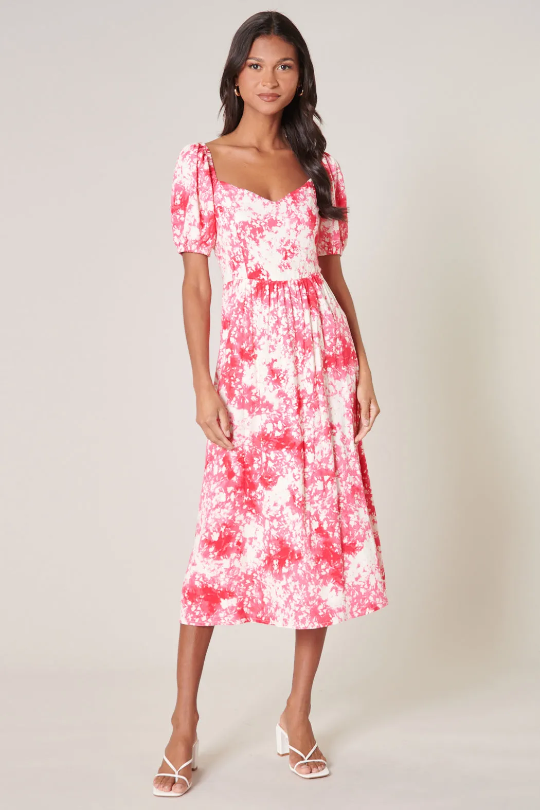 Coral Crush Alessi Puff Sleeve Midi Dress sold by Sugarlips product image thumbnail 5