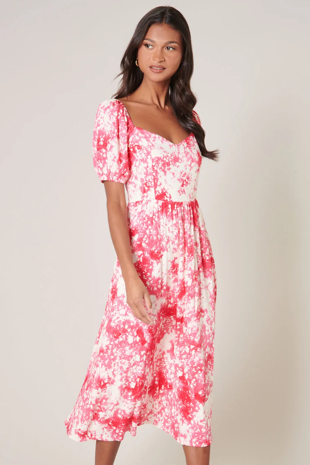 Coral Crush Alessi Puff Sleeve Midi Dress sold by Sugarlips product image thumbnail 4