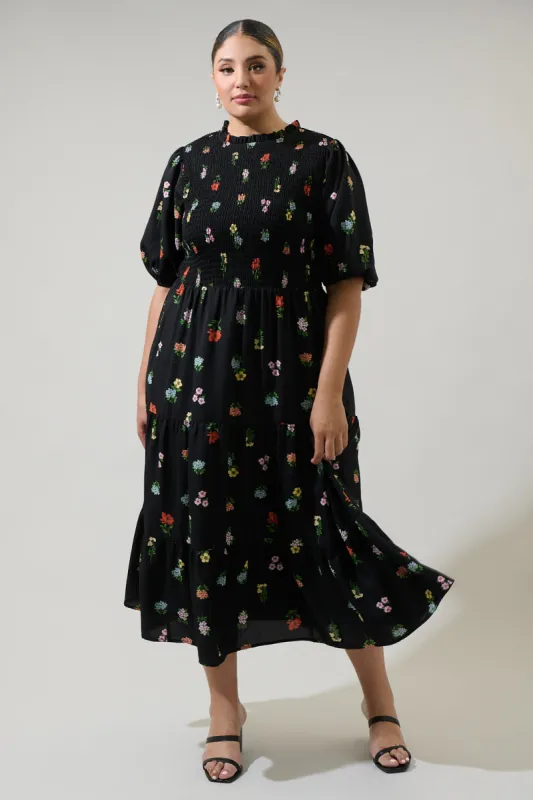 Remi Garden Floral Frazier Smocked Tiered Midi Dress Curve sold by Sugarlips