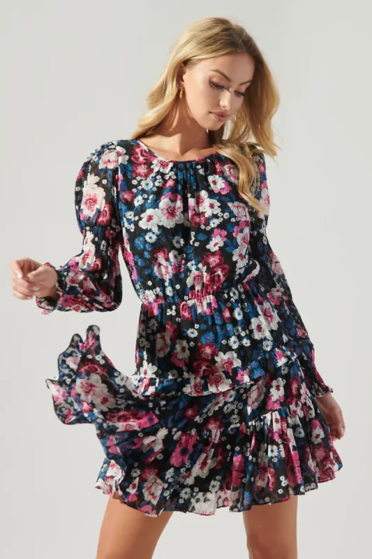 Wild Floral Bubble Sleeve Ruffle Mini Dress sold by Sugarlips