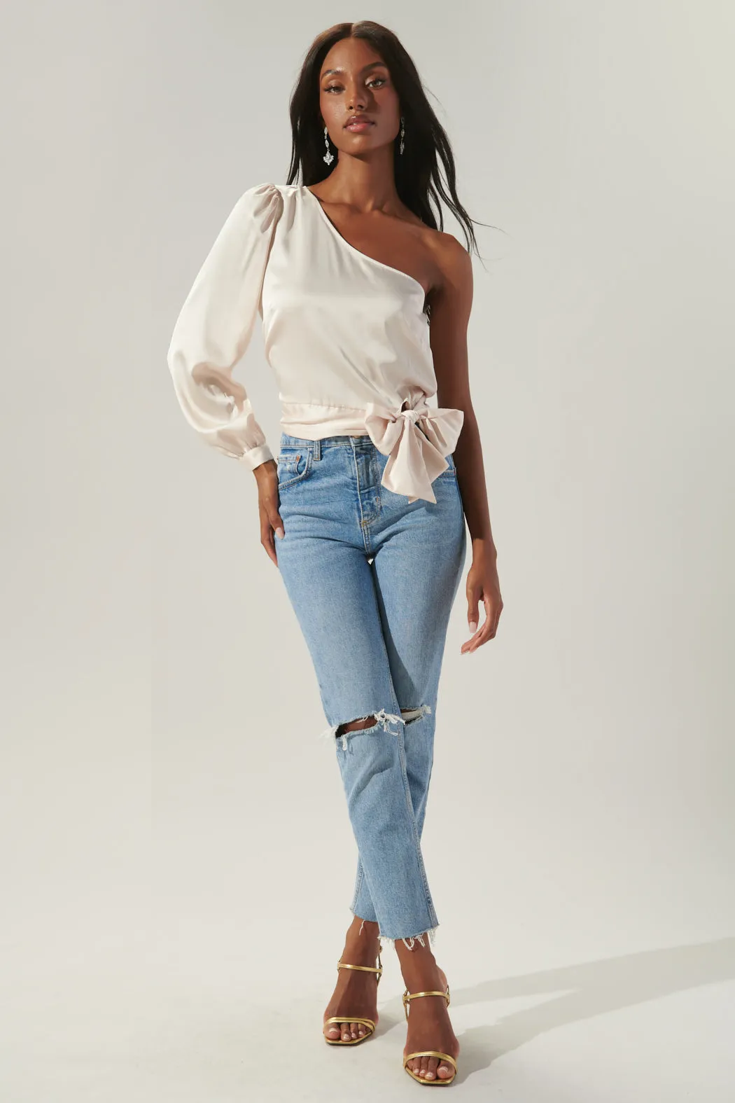 Avalon One Shoulder Waist Tie Satin Top sold by Sugarlips product image thumbnail 3