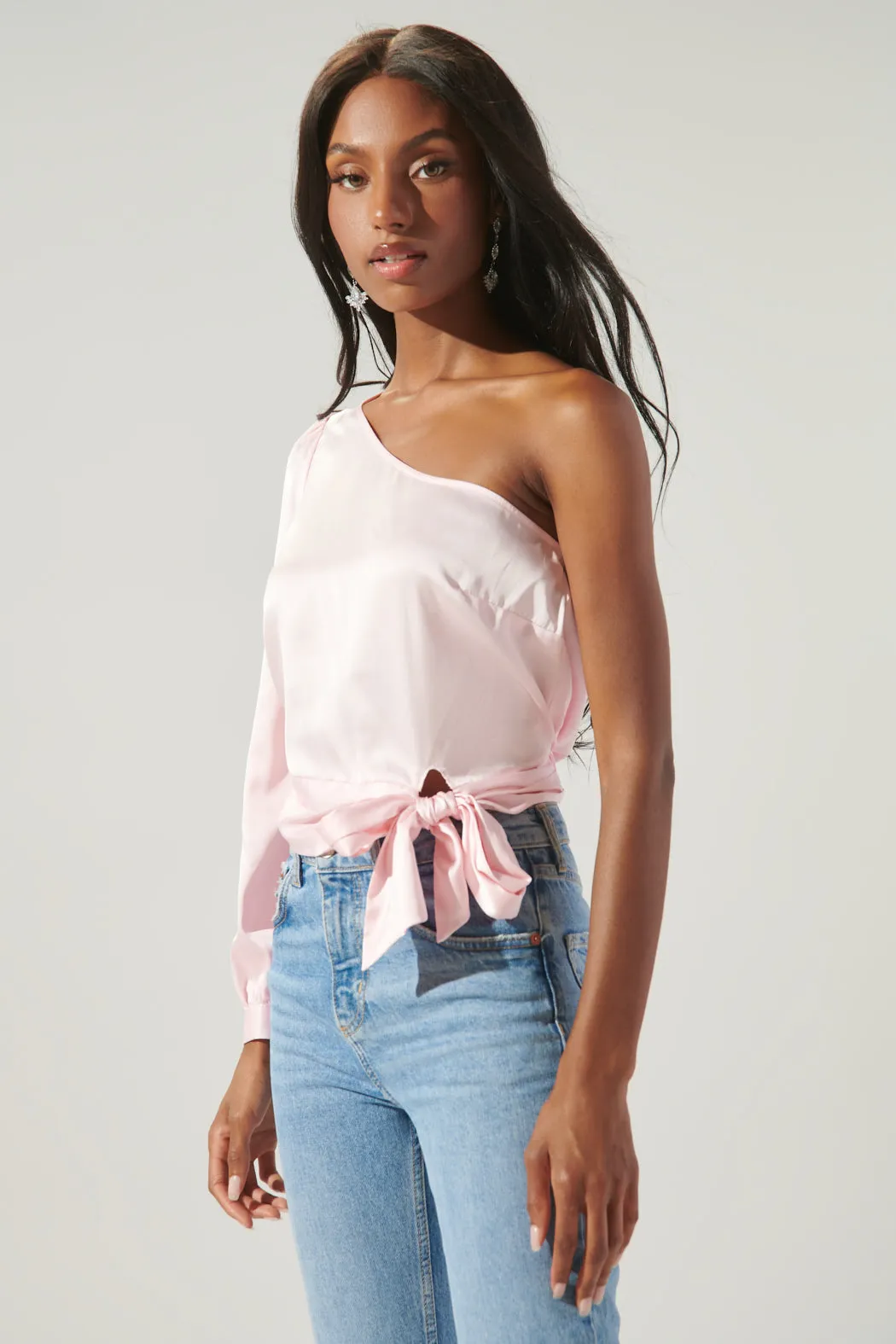 Avalon One Shoulder Waist Tie Satin Top sold by Sugarlips product image thumbnail 5