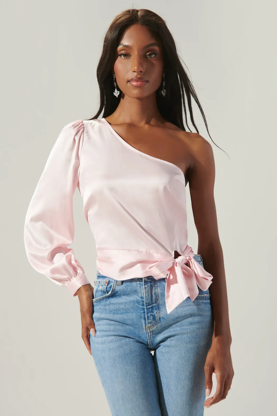 Avalon One Shoulder Waist Tie Satin Top sold by Sugarlips product image thumbnail 4